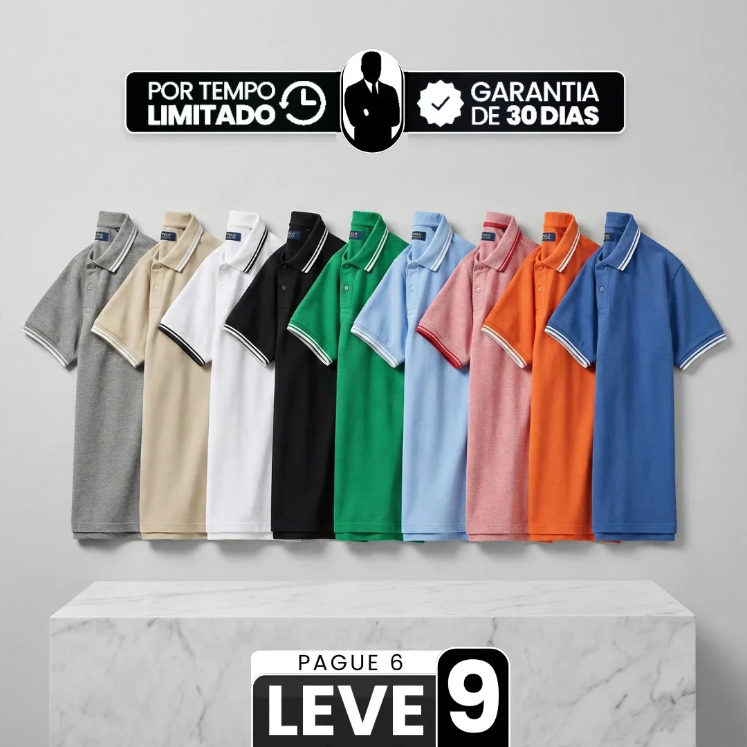 [Leve 9, Pague Só 6!] Polo Magnus Masculina em Algodão Piquet e Elastano de Ajuste Firme com Acabamento em Listras Duplas