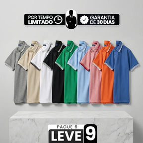 [Leve 9, Pague Só 6!] Polo Magnus Masculina em Algodão Piquet e Elastano de Ajuste Firme com Acabamento em Listras Duplas